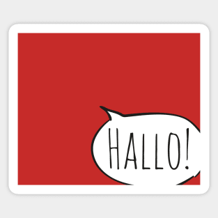 Cheerful HALLO! with white speech bubble on red (Deutsch / German) Sticker